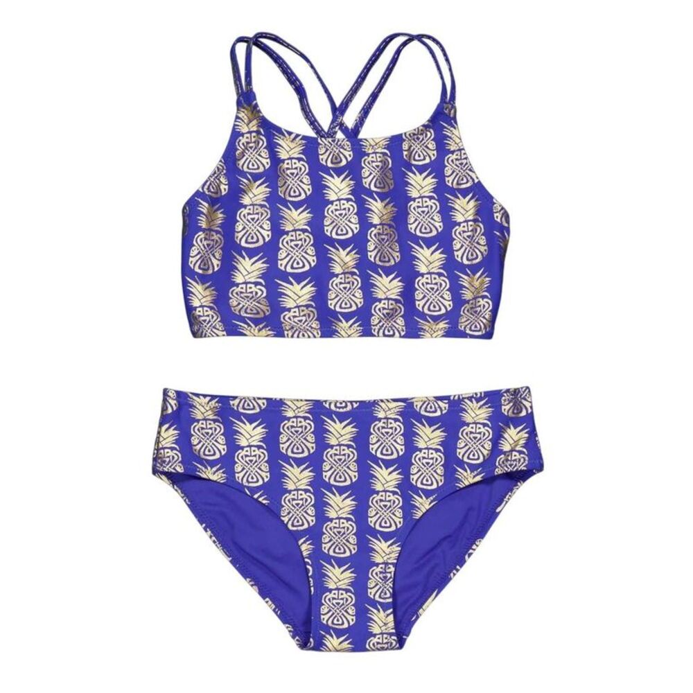 Biba Girls Pineapple Cross Back Bikini Set / Purple/Gold